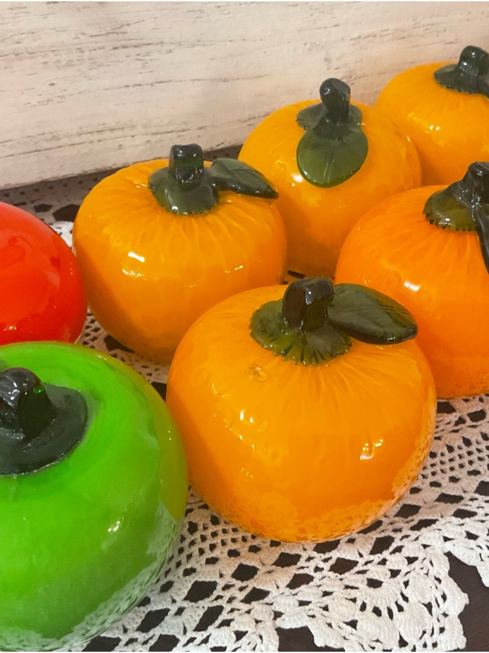 Glossy  Orange Fruit Decor with Green Leaf Accent